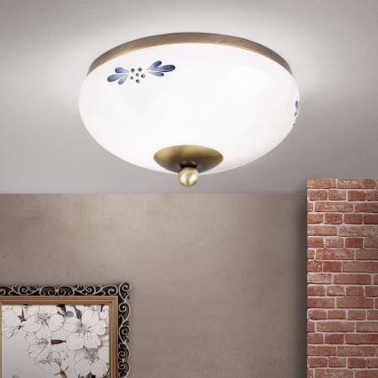 Plafonsko svetlo LANDHAUS 1xE27/60W/230V, prečnika 21 cm, bronza/bela