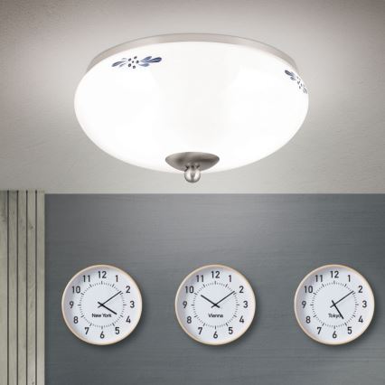 Plafonsko svetlo LANDHAUS 2xE27/60W/230V prečnik 28 cm mat hrom/bela