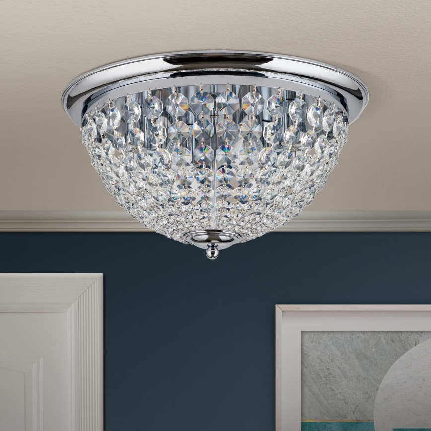Kristalno stropno svetlo PLAFOND 6xE27/40W/230V prečnik 47 cm sjajni hrom