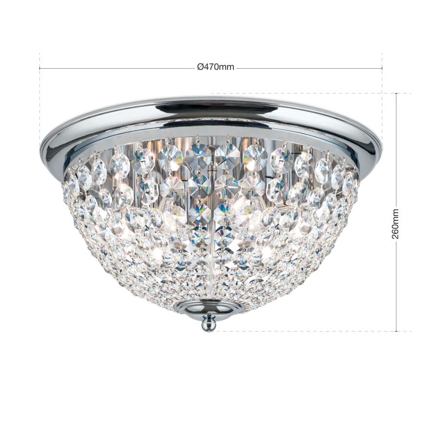 Kristalno stropno svetlo PLAFOND 6xE27/40W/230V prečnik 47 cm sjajni hrom