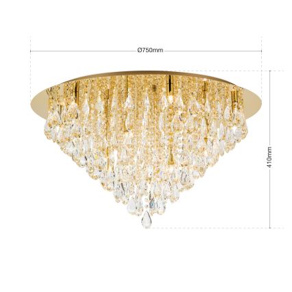 Kristalno plafonsko svetlo CELESTE 12xG9/40W/230V Ø 75 cm zlatno