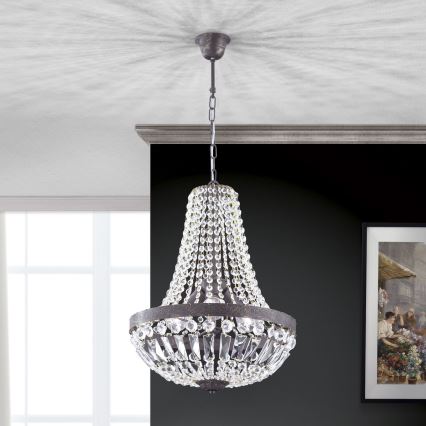 Kristalni luster na lancu ARILA, 3xE27/60W/230V, prečnik 40 cm, braon/patina