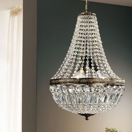 Kristalni luster na lancu ARILA, 3xE27/60W/230V, prečnik 40 cm, braon/patina