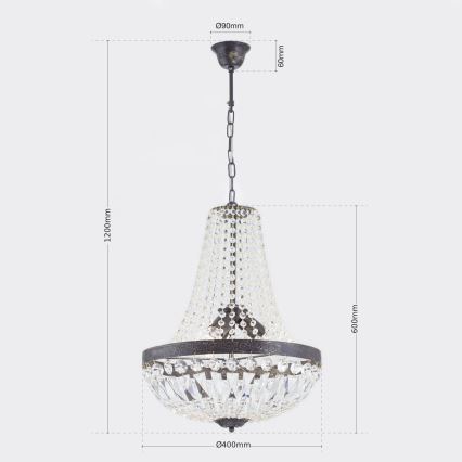 Kristalni luster na lancu ARILA, 3xE27/60W/230V, prečnik 40 cm, braon/patina