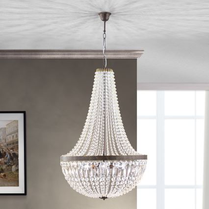 Kristalni luster na lancu ARILA 6xE27/60W/230V Ø 60 cm braon/patina