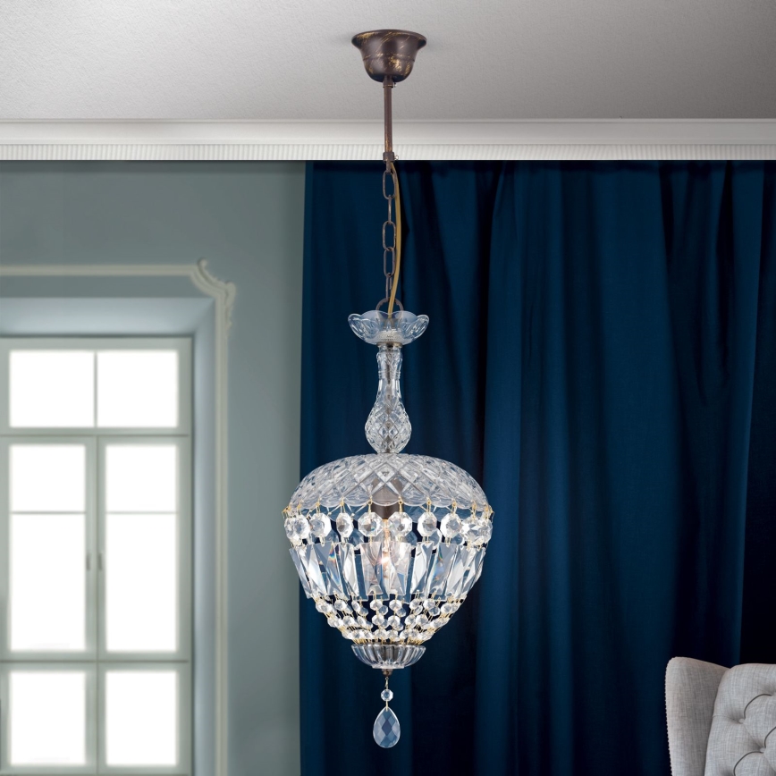 Kristalni luster na lancu ARILA 1xE27/60W/230V prečnik 25 cm braon/patina