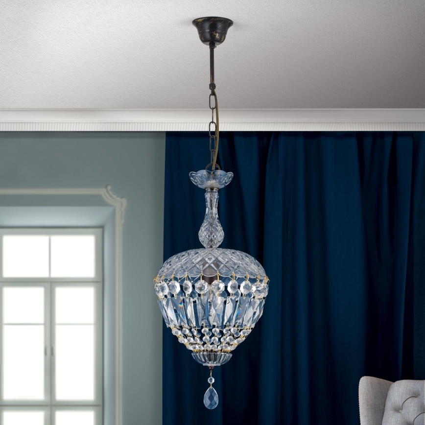 Kristalni luster na lancu ARILA 1xE27/60W/230V prečnik 25 cm braon/patina