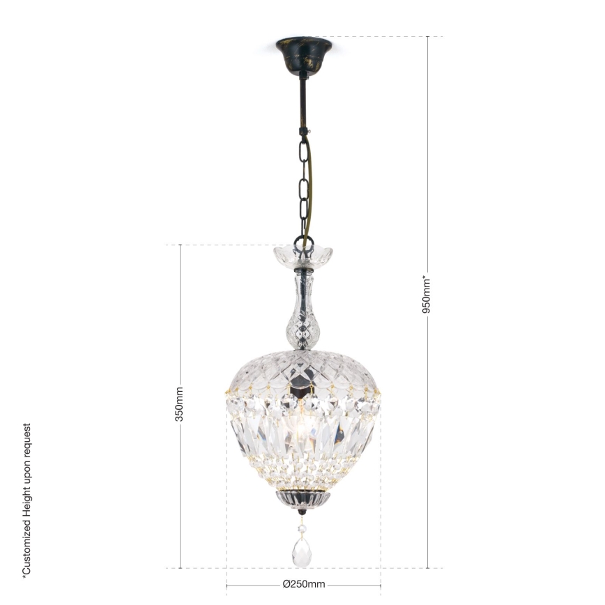Kristalni luster na lancu ARILA 1xE27/60W/230V prečnik 25 cm braon/patina