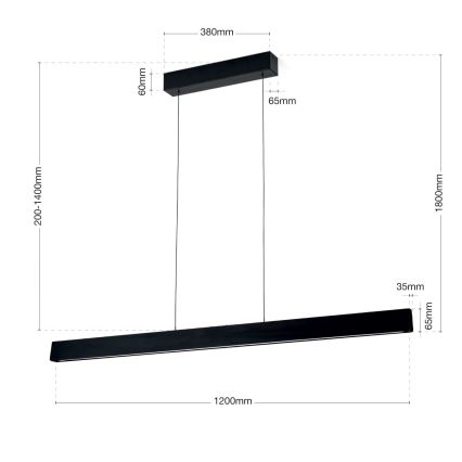 LED prigušiva luster na sajli TARA LED/44W/230V 2700/3800/4500/5700K crna