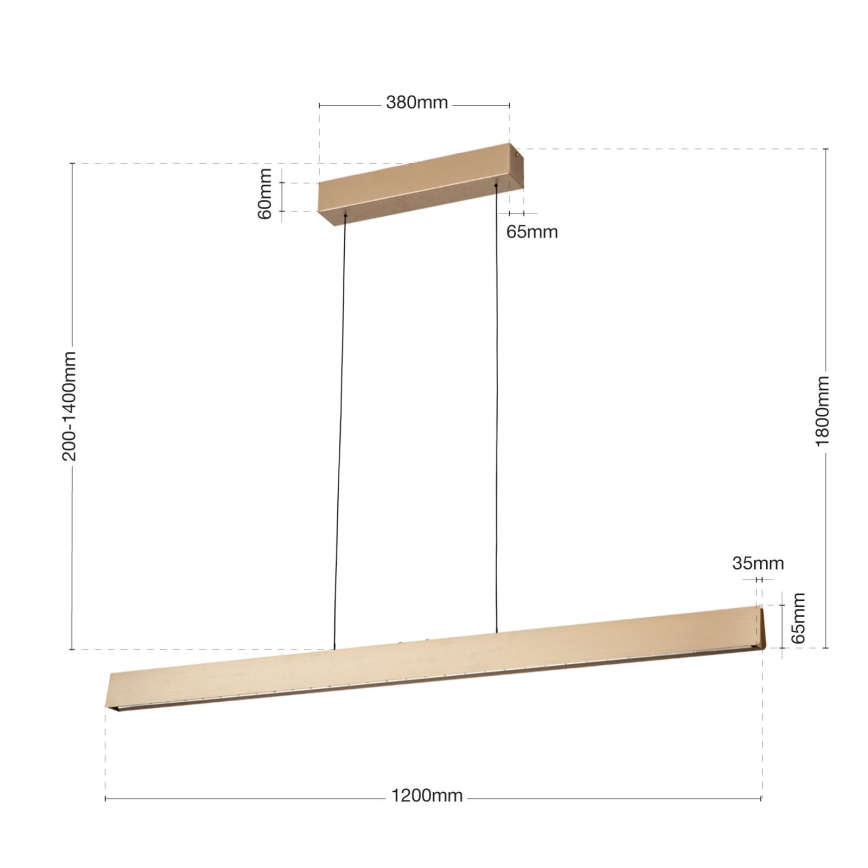 LED prigušiva luster na sajli TARA LED/44W/230V 2700/3800/4500/5700K zlatna