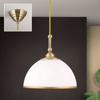 Luster na sajli OLD LAMP 1xE27/40W/230V bela/mesing