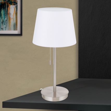 Stona lampa sa USB portom LUDWIG 1xE27/40W/230V 50 cm bela/matni hrom