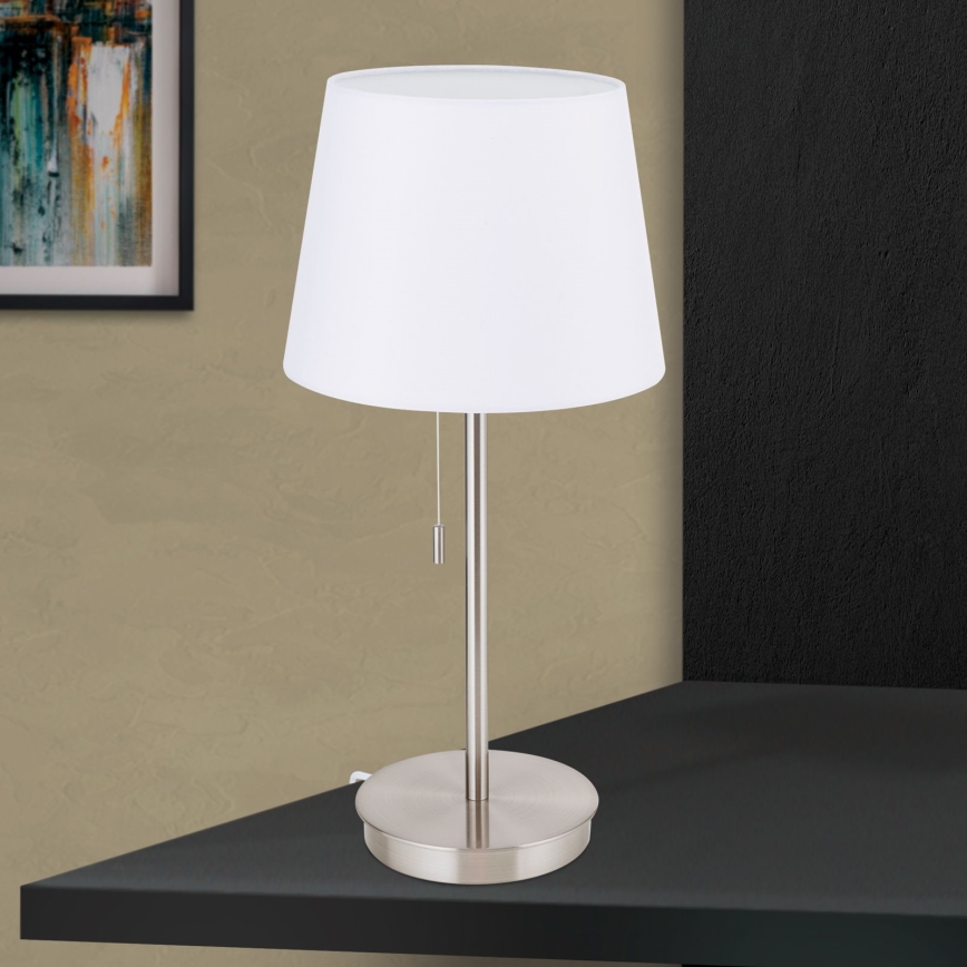 Stona lampa sa USB portom LUDWIG 1xE27/40W/230V 50 cm bela/matni hrom