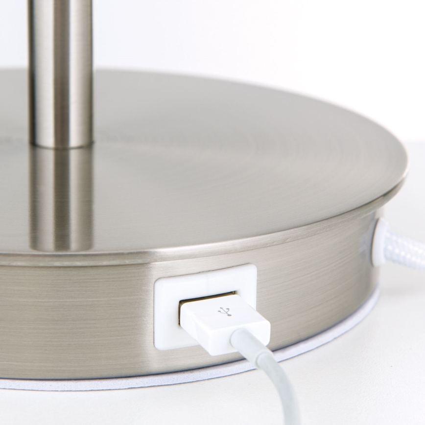 Stona lampa sa USB portom LUDWIG 1xE27/40W/230V 50 cm bela/matni hrom