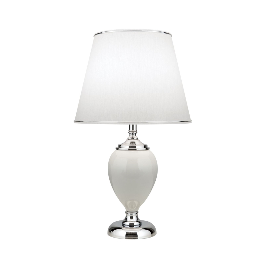 Stona lampa OVUM 1xE27/40W/230V, visina 48 cm, keramička, bela/sjajni hrom