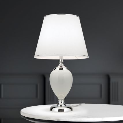 Stona lampa OVUM 1xE27/40W/230V, visina 48 cm, keramička, bela/sjajni hrom