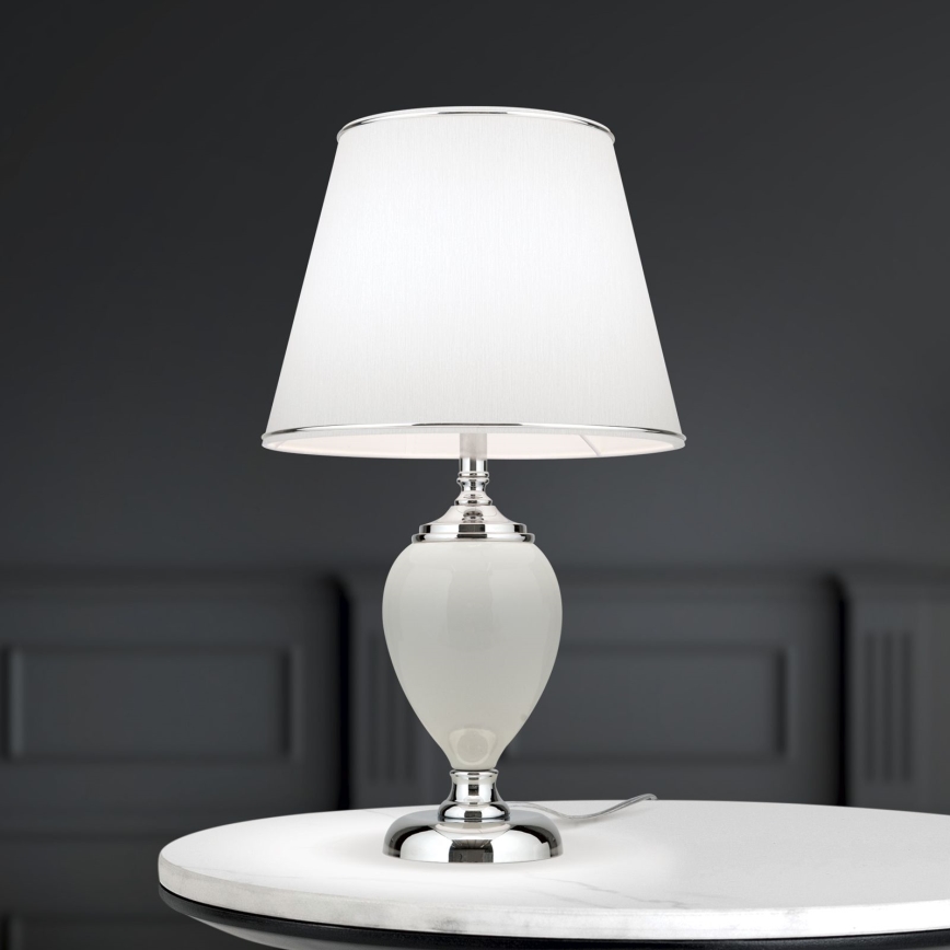 Stona lampa OVUM 1xE27/40W/230V, visina 48 cm, keramička, bela/sjajni hrom