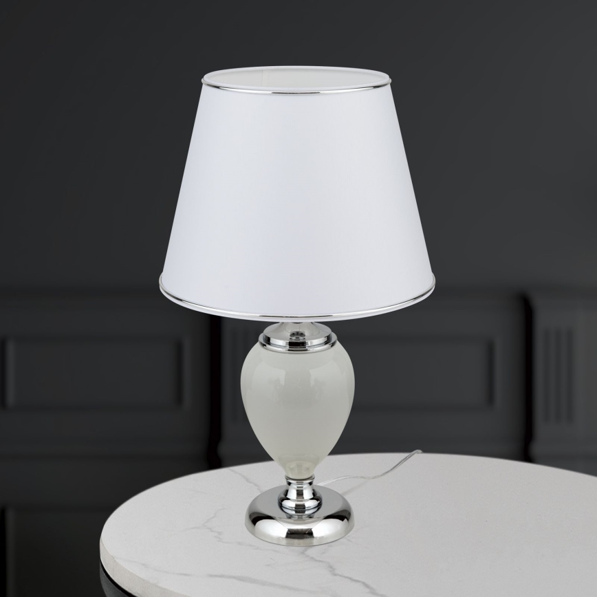 Stona lampa OVUM 1xE27/40W/230V, visina 48 cm, keramička, bela/sjajni hrom