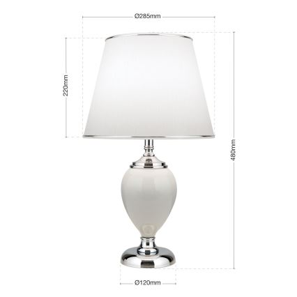 Stona lampa OVUM 1xE27/40W/230V, visina 48 cm, keramička, bela/sjajni hrom