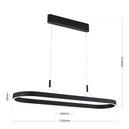 LED luster na sajli CARRARA LED/80W/230V 2700/3000/4000K crni