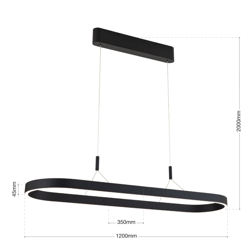 LED luster na sajli CARRARA LED/80W/230V 2700/3000/4000K crni