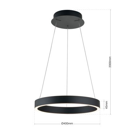 LED prigušiva viseća lampa na sajli KOLK LED/40W/230V 2700/3000/4000K prečnik 40 cm crna