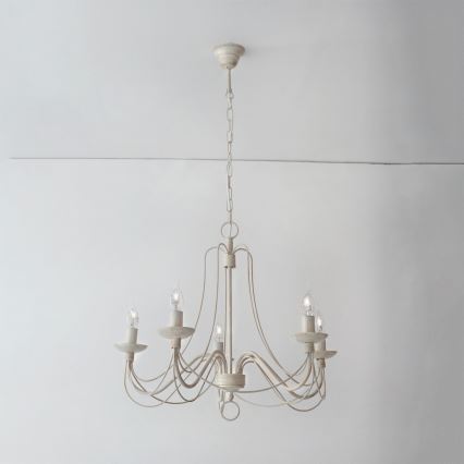 Luster na lancu VELA 5xE14/40W/230V prečnik 60 cm bela/zlatna/patina