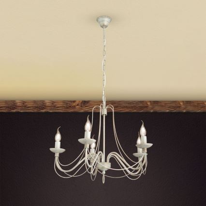 Luster na lancu VELA 5xE14/40W/230V prečnik 60 cm bela/zlatna/patina