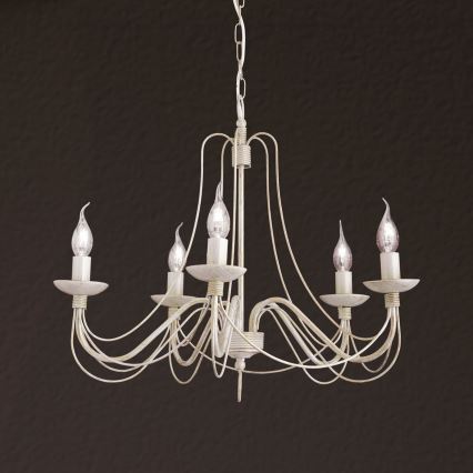 Luster na lancu VELA 5xE14/40W/230V prečnik 60 cm bela/zlatna/patina