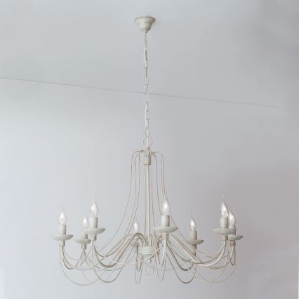 Luster na lancu VELA 8xE14/40W/230V prečnik 80 cm bela/zlatna/patina
