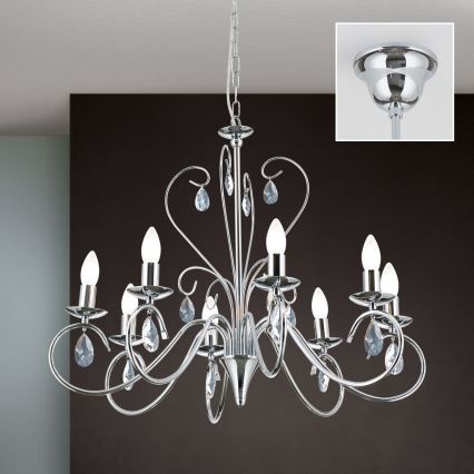 Kristalni luster na lancu ALESSIA 8xE14/40W/230V sjajni hrom