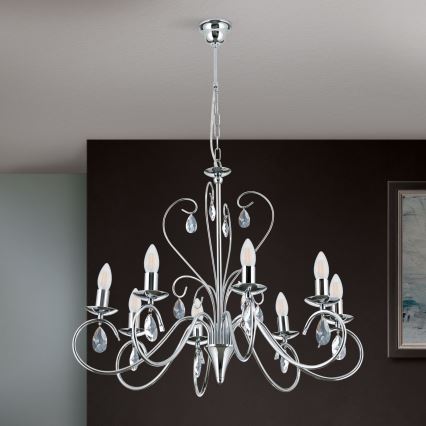 Kristalni luster na lancu ALESSIA 8xE14/40W/230V sjajni hrom