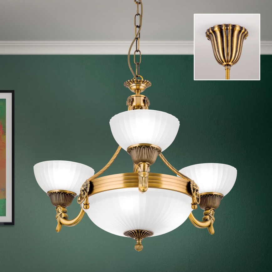Luster na lancu ROCCA 6xE27/60W/230V, prečnik 64 cm bronza/bela