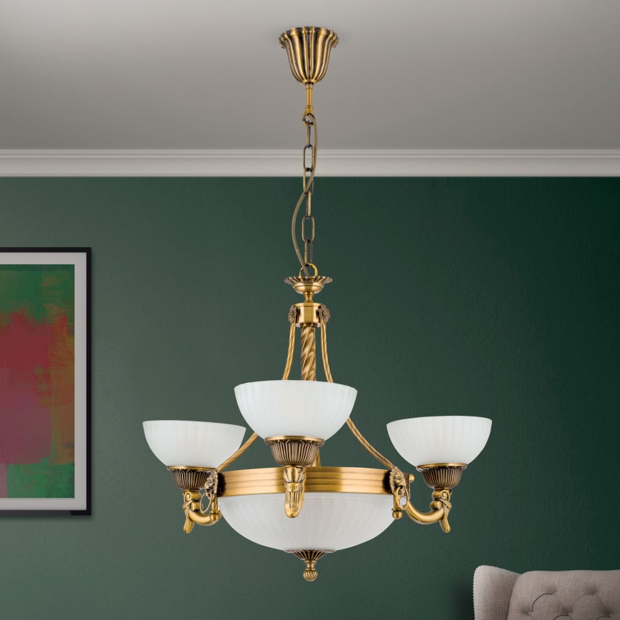 Luster na lancu ROCCA 6xE27/60W/230V, prečnik 64 cm bronza/bela