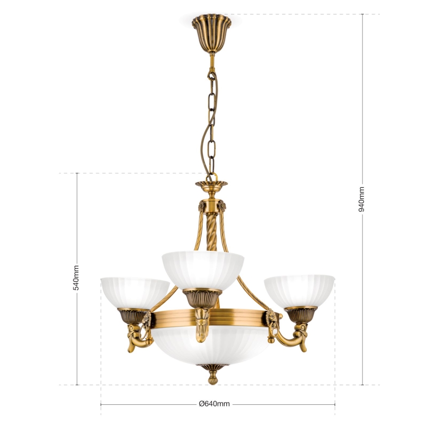 Luster na lancu ROCCA 6xE27/60W/230V, prečnik 64 cm bronza/bela