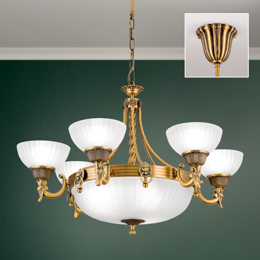 Luster na lancu ROCCA 9xE27/60W/230V, prečnik 75 cm, bronza/bela