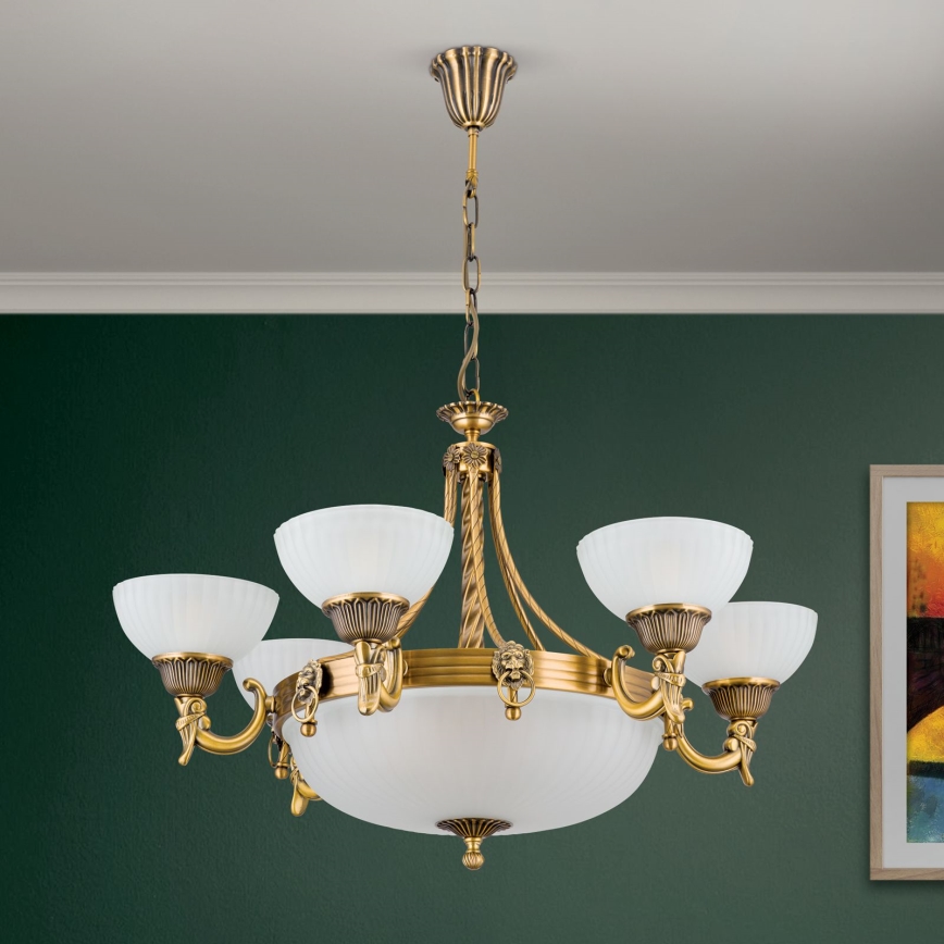 Luster na lancu ROCCA 9xE27/60W/230V, prečnik 75 cm, bronza/bela