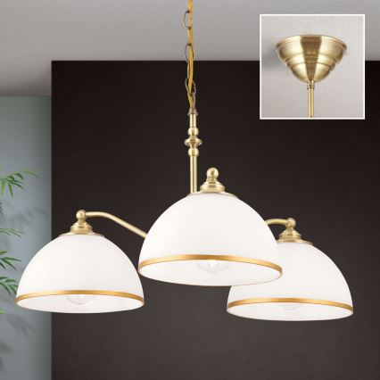 Luster na lancu OLD LAMP, 3x E27/40W/230V, prečnik 65 cm, bela/mesing