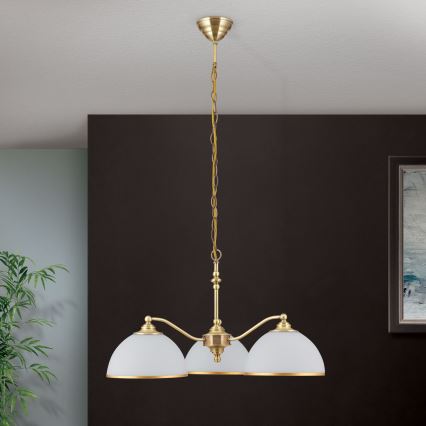 Luster na lancu OLD LAMP, 3x E27/40W/230V, prečnik 65 cm, bela/mesing