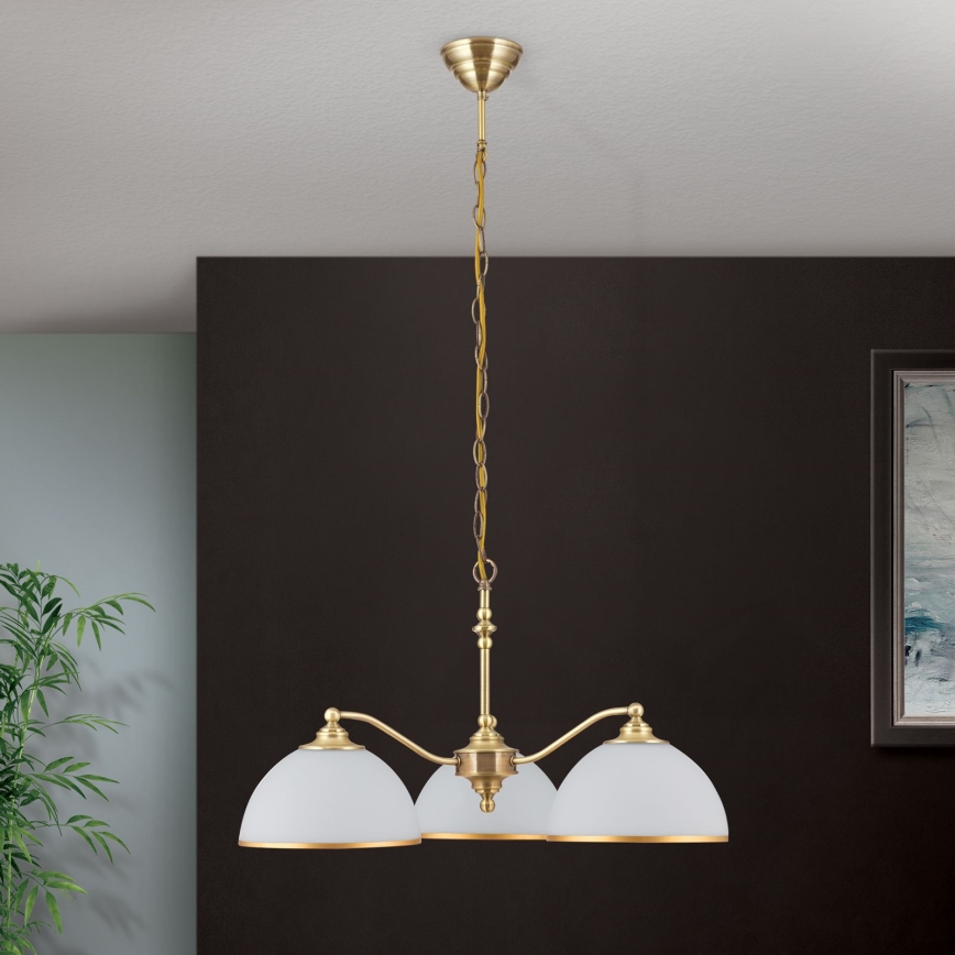 Luster na lancu OLD LAMP, 3x E27/40W/230V, prečnik 65 cm, bela/mesing
