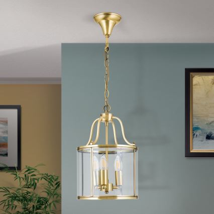 Luster na lancu BRUNO, 3x E14/40W/230V, prečnik 25 cm, zlatna