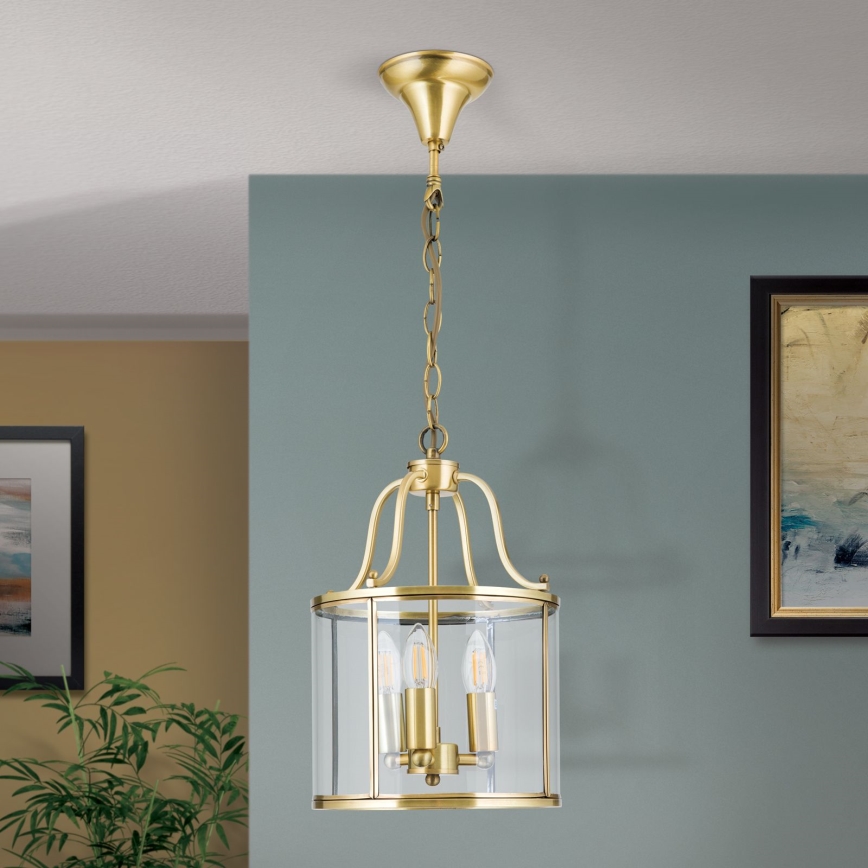 Luster na lancu BRUNO, 3x E14/40W/230V, prečnik 25 cm, zlatna