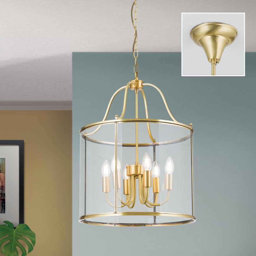 Luster na lancu BRUNO 6xE14/40W/230V prečnik 43 cm zlatan