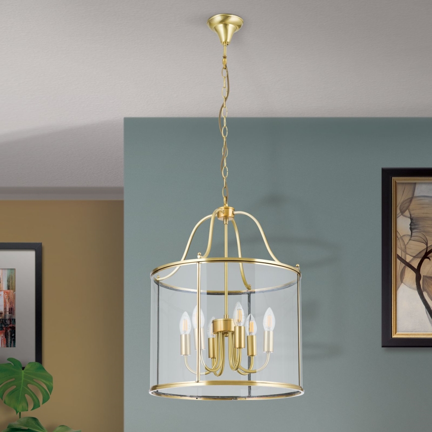 Luster na lancu BRUNO 6xE14/40W/230V prečnik 43 cm zlatan