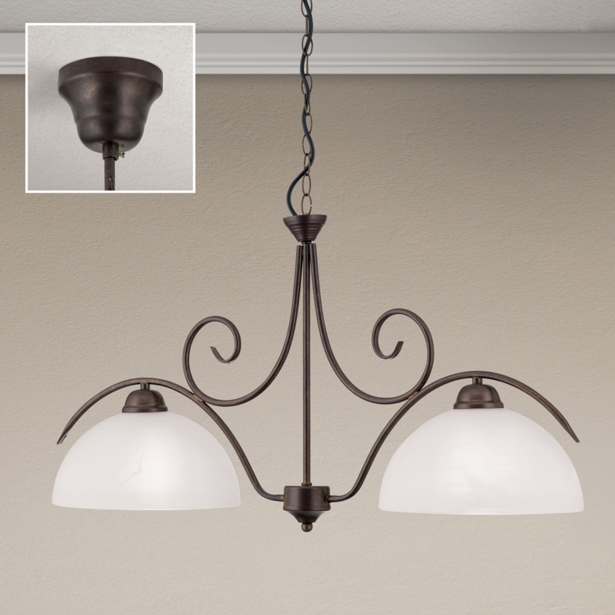 Luster na lancu RULA 2xE27/40W/230V bela/bronza