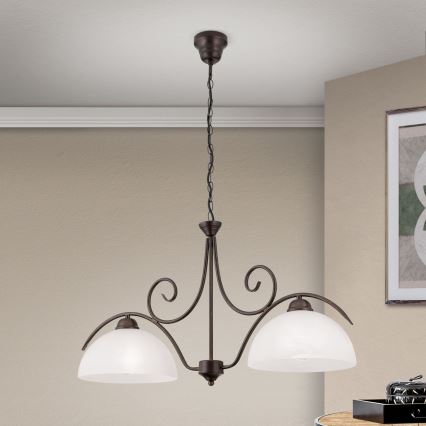 Luster na lancu RULA 2xE27/40W/230V bela/bronza