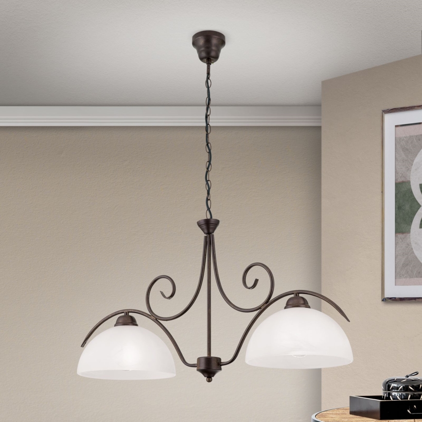 Luster na lancu RULA 2xE27/40W/230V bela/bronza