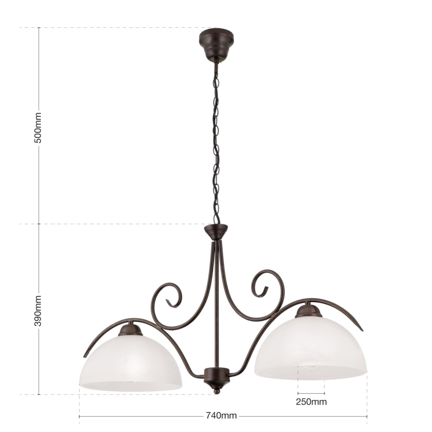 Luster na lancu RULA 2xE27/40W/230V bela/bronza