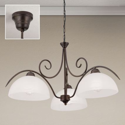 Luster na lancu RULA 3xE27/40W/230V, prečnik 70 cm, bela/bronza
