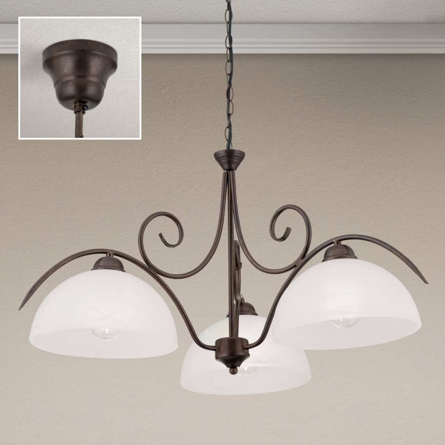 Luster na lancu RULA 3xE27/40W/230V, prečnik 70 cm, bela/bronza